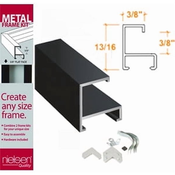 Nielsen 16" Accents Sectional Metal Frame Kit, Picture Hanging Hardware with Flat Face, Clean Matte Black Finish, Easy Assembly, Lightweight