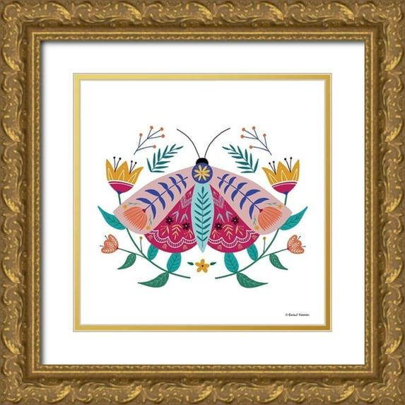 Nieman, Rachel 12x12 Gold Ornate Wood Framed with Double Matting Museum Art Print Titled - Folk Art Moth