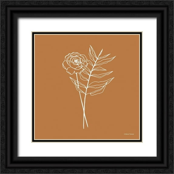 Nieman, Rachel 15x15 Black Ornate Wood Framed with Double Matting Museum Art Print Titled - White Floral Line Drawing