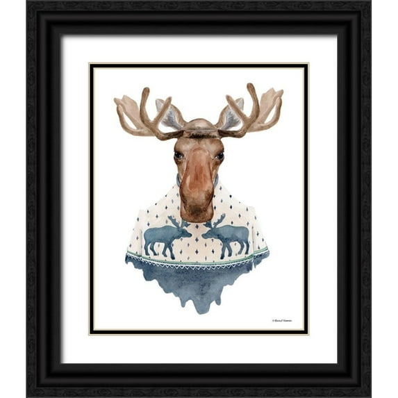 Nieman, Rachel 15x18 Black Ornate Wood Framed with Double Matting Museum Art Print Titled - Moose in a Moose Sweater