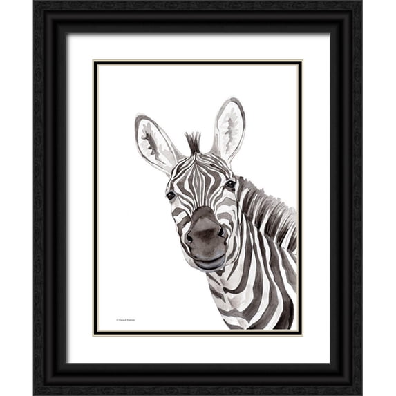 Nieman, Rachel 15x18 Black Ornate Wood Framed with Double Matting Museum Art Print Titled - Safari Zebra Peek-a-boo