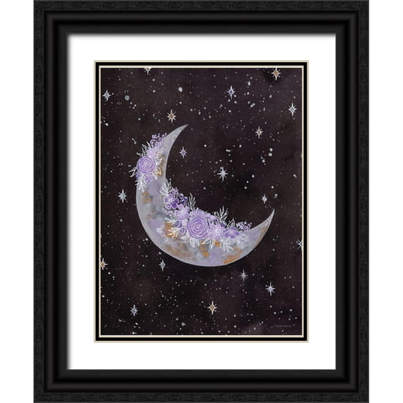 Nieman, Rachel 19x24 Black Ornate Wood Framed with Double Matting Museum Art Print Titled - Purple Flowers on the Moon