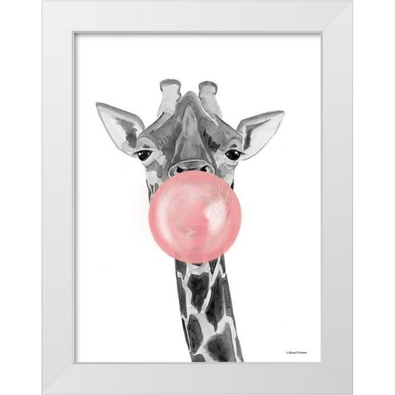 Nieman, Rachel 19x24 White Modern Wood Framed Museum Art Print Titled - Bubblegum Giraffe