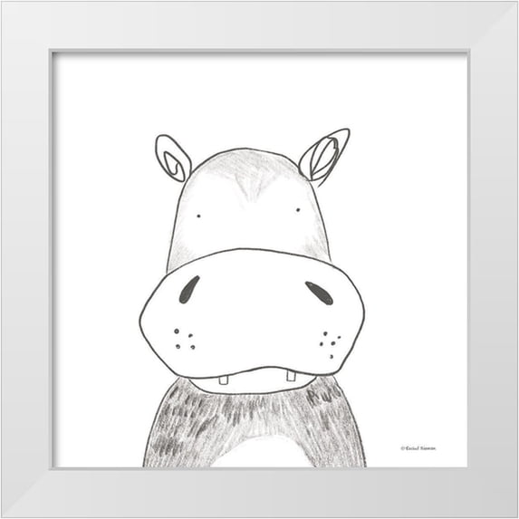 Nieman, Rachel 20x20 White Modern Wood Framed Museum Art Print Titled - Hippo Line Drawing