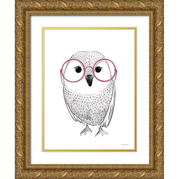 Nieman, Rachel 25x32 Gold Ornate Wood Framed with Double Matting Museum Art Print Titled - Owl in Pink Glasses