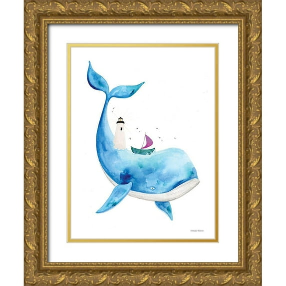 Nieman, Rachel 25x32 Gold Ornate Wood Framed with Double Matting Museum Art Print Titled - Sea On Its Back Whale