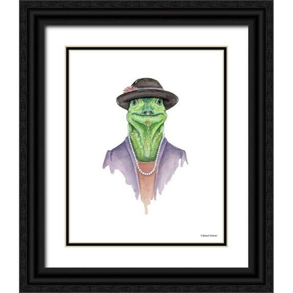 Nieman, Rachel 26x31 Black Ornate Wood Framed with Double Matting Museum Art Print Titled - Iguana in Sunday Best