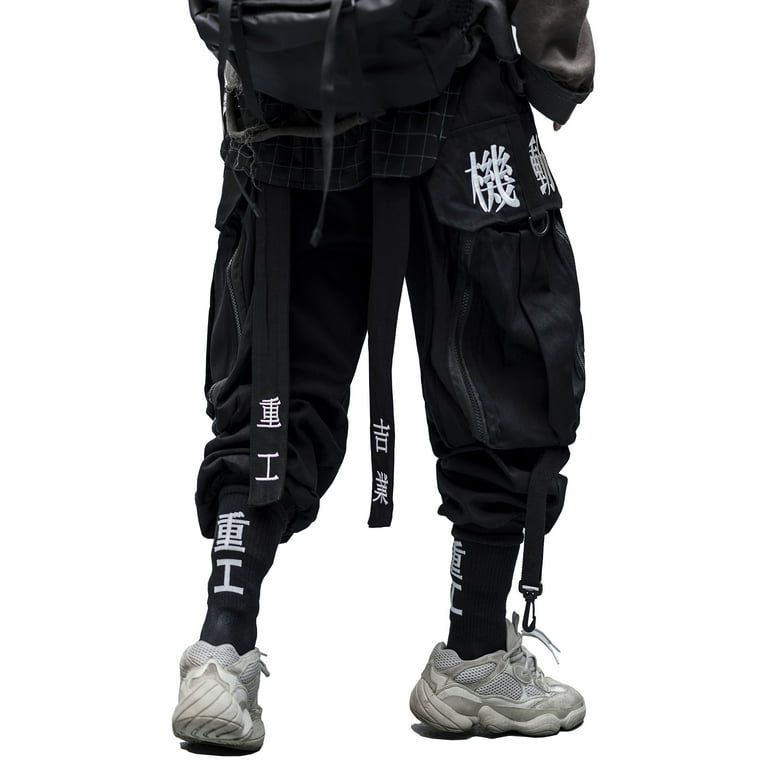 Niepce Inc Men's Baggy Cargo Techwear Pants, Black Japanese