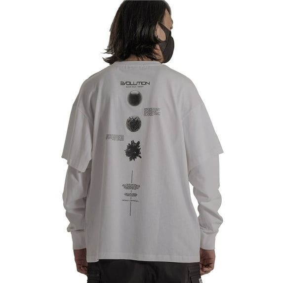 Niepce Inc Black Streetwear T Shirt for Men Cotton long sleeves Graphic Tee