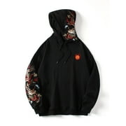Niepce Inc Japanese Streetwear Black Dragon Emboridered Mens Graphic Hoodie