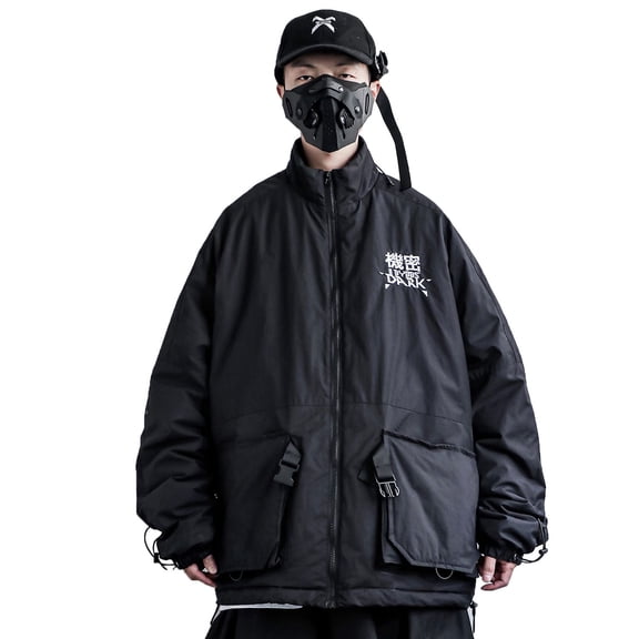 Niepce Inc Japanese Streetwear Black Kanji Coat Winter Men Warm Bubble Jacket