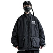 Niepce Inc Japanese Streetwear Black Kanji Coat Winter Men Warm Bubble Jacket