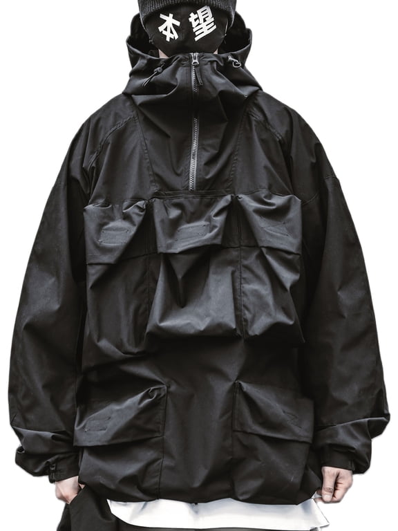 Inc Japanese Streetwear Black Men's Cargo Windbreaker Jacket