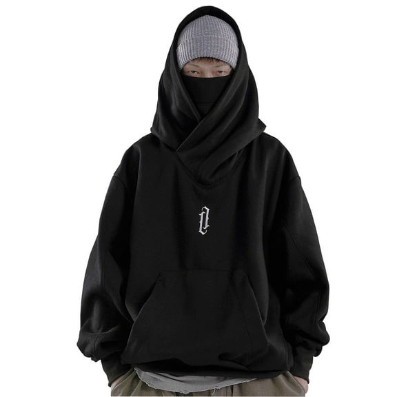 Niepce Inc Japanese Streetwear Embroidery Hoodie Black Men Cotton Sweatshirt