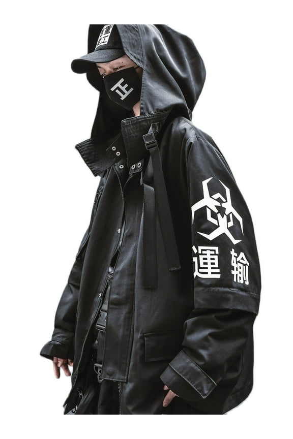 Inc Japanese Streetwear Zip Up Hooded Black Men's Techwear Jacket