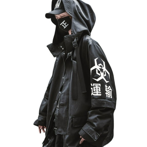 Niepce Inc Japanese Streetwear Zip Up Hooded Black Men's Techwear Jacket