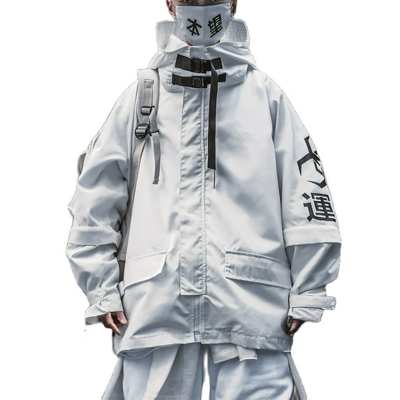 Niepce Inc Japanese Streetwear Zip Up Hooded White Men's Techwear Jacket