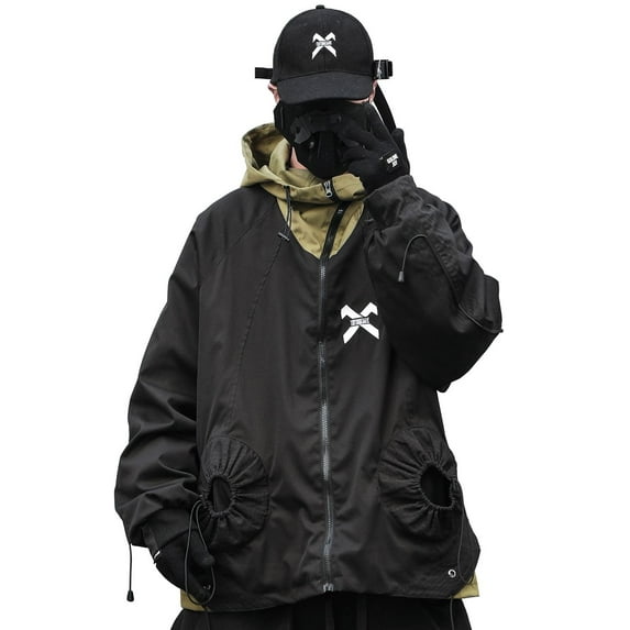 Niepce Inc Men Streetwear Hooded Zipper Jacket Urban Cargo Patchwork Coat