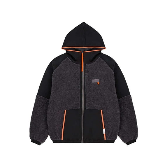 Niepce Inc Men Streetwear Thickened Lamb's Wool Clash Color Turtleneck Jacket