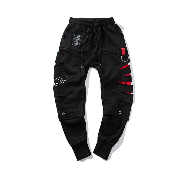 Niepce Inc Men's Streetwear Sweatpants Cotton Ripped Black Urban Joggers