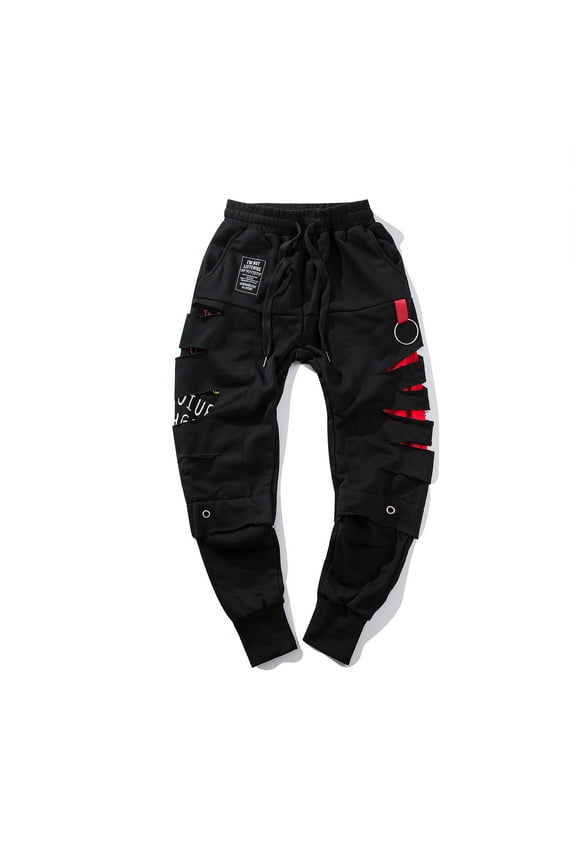 Inc Men's Streetwear Sweatpants Cotton Ripped Black Urban Joggers
