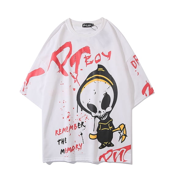 Niepce Inc Streetwear Fashion Mens Crew Neck T-shirt Elbow Sleeve Cotton Graphic Tees