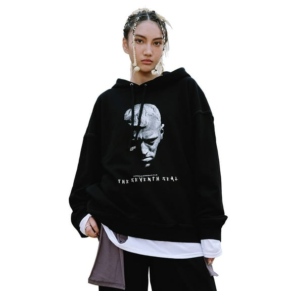 Niepce Inc Streetwear Men Sweatshirt Black Graphic Hoodie