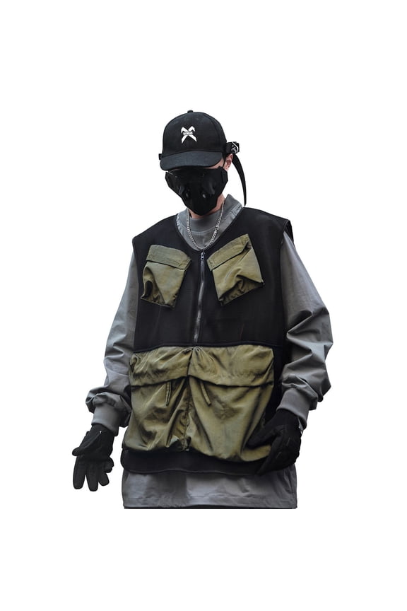 Inc Streetwear Men Zipper Vest Techwear Fashion Pockets Jacket