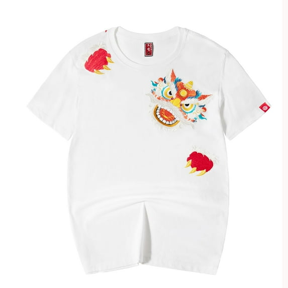 Niepce Inc Streetwear Summer Lion Embroidery T-shirt Fashion Black Crewneck Short Sleeve Tees