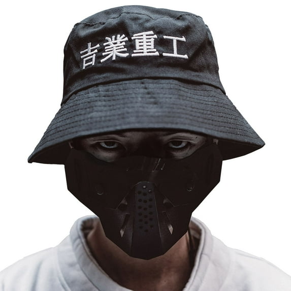 Niepce Inc Streetwear Urban Men Bucket Hat Kanji Embroidered Fisherman Cap