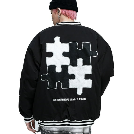 Niepce Inc Streetwear Urban Puzzle Embroidery Winter Puffy Baseball Jacket (Men's)