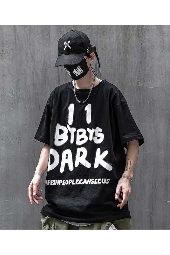 Inc Summer Dark Reflection Spray Paint Black Japanese Streetwear Kanji Men's Tee Shirt