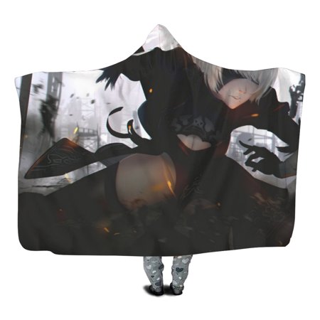Nier Automata Wearable Blanket Hoodie Kid Hoodie Blanket with Hand Pockets, Soft Flannel Kids Hooded Blanket for Boys and Girls, 40 X 51 Inches