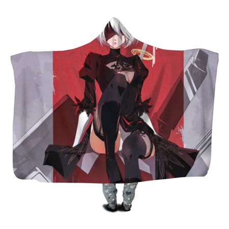 Nier Automata Wearable Blanket Hoodie Kid Hoodie Blanket with Hand Pockets, Soft Flannel Kids Hooded Blanket for Boys and Girls, 40 X 51 Inches