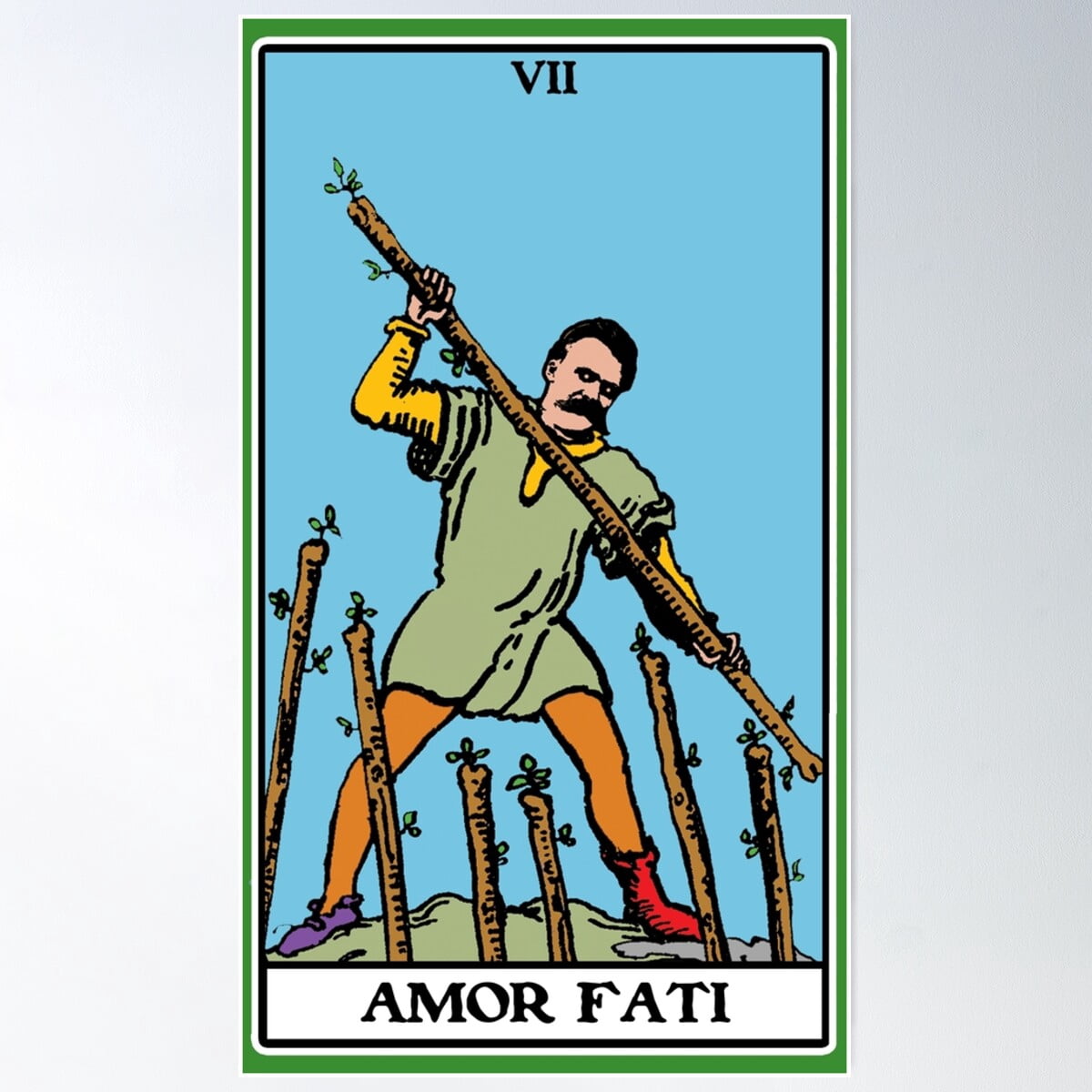 Object Philosophy Involve Green Wall Living Room Reference: Nietzsche Amor Fati Seven Of Wands Tarot Philosophy Poster Wall