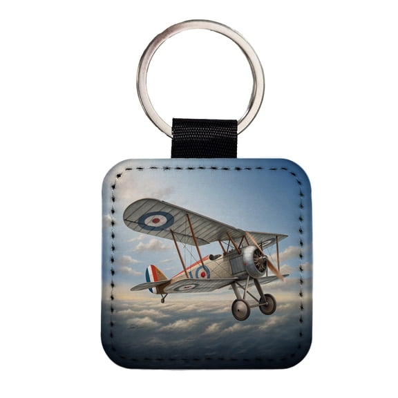 Nieuport 17 WWI French Fighter Plane Faux Leather Square Keychain