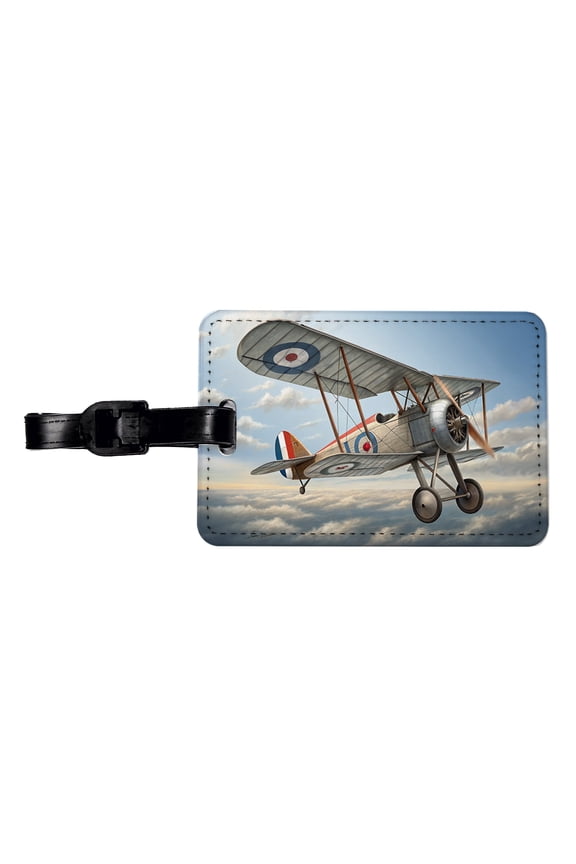 Nieuport 17 WWI French Fighter Plane Faux Leather Travel Luggage Tag