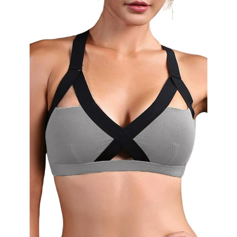 Nieur Women's Curvy Strappy Sports Bra V-neck for Curvier Look Cross  Elastic Band Fashion Strappy Back Running Yoga