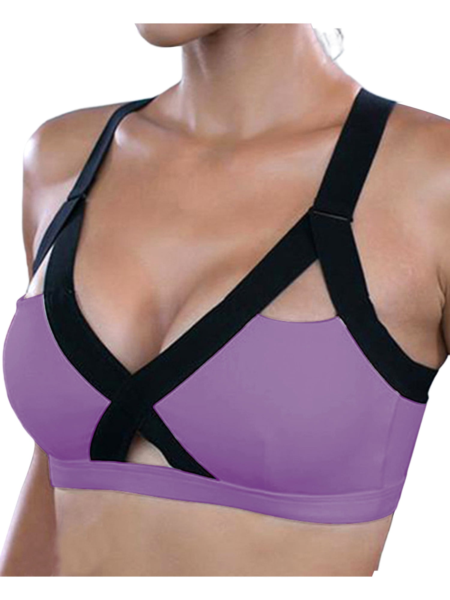 Nieur Women's Curvy Strappy Sports Bra V-neck for Curvier Look Cross  Elastic Band Fashion Strappy Back Running Yoga 