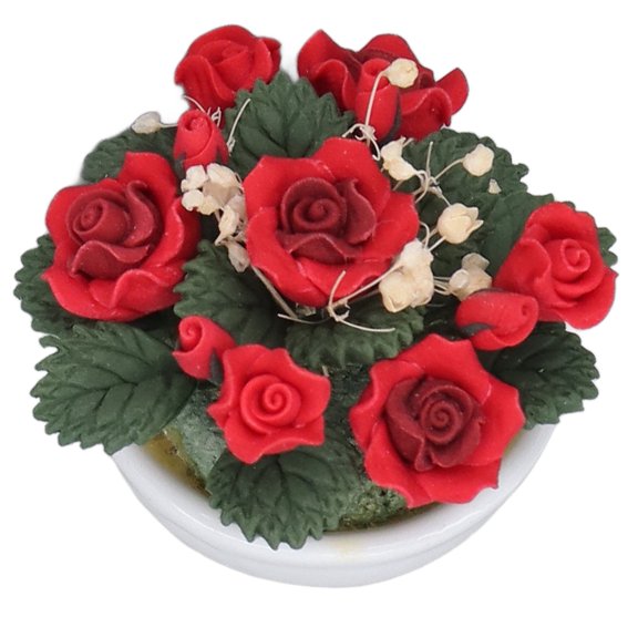Nieyigj 1:12 Scale Dollhouse Miniature Potted Plant Red Rose Artificial Flowers in White Ceramic Pot DIY Decoration Accessory for Collectors and Hobbyists (2.75 inches / 7 cm)
