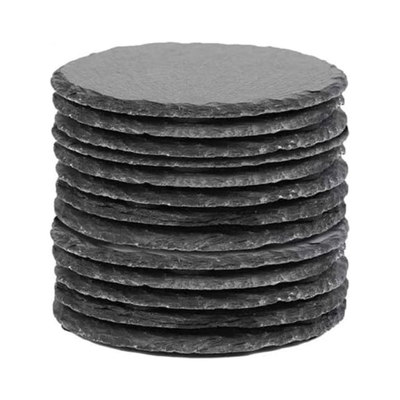 Nieyigj 10-Piece Natural Slate Drink Coasters Round Black Stone Insulation Cup Coaster Set for Coffee Table Home Kitchen Bar Scratch Resistant Pad