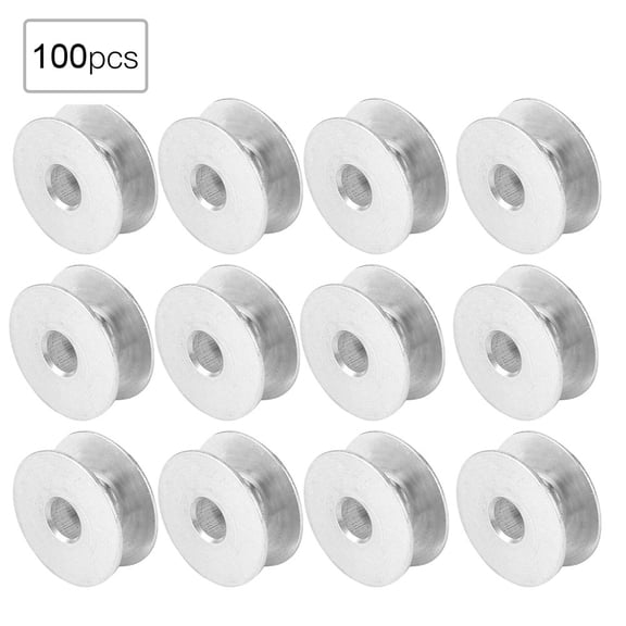 Nieyigj 100pcs Aluminum Bobbins Empty Spools Set for Universal Flat Sewing Machine Parts, 0.79 Inches / 2 cm Diameter, Silver