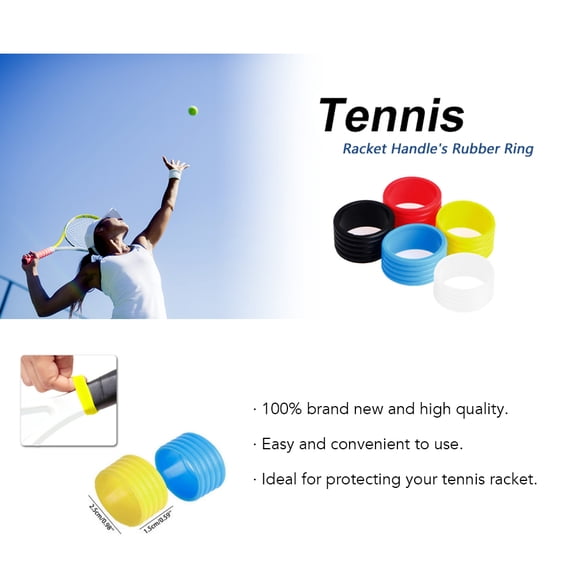 Nieyigj 10Pcs Silicone Tennis Racket Handle Anti-slip Rings, Sweat Absorbent Overgrip Rings, Black/Blue/White/Yellow/Red, 3.54 in / 9 cm