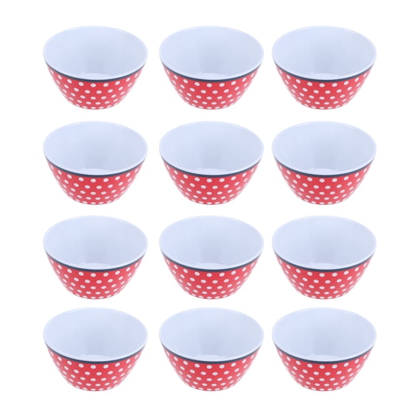 Nieyigj 12-Piece 6-Inch Melamine Salad Bowls Set, Imitation Porcelain Dinnerware Serving Dishes for Home Kitchen Restaurant, Break-Resistant Tableware, Red Polka Dot Pattern