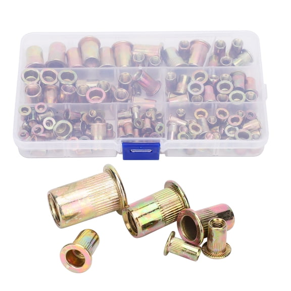 Nieyigj 150 Pieces Galvanized Rivet Nut Set Mixed Insert Fastener Hardware Nuts M3 M4 M5 M6 M8 M10 Sizes, Color-Plated Zinc Steel Threaded Rivnuts For Automotive Furniture Metal Projects With Box