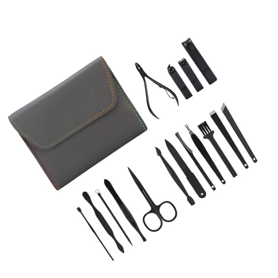Nieyigj 16-Piece Professional Manicure Set & Pedicure Kit, Stainless Steel Nail Clippers Grooming Tools with Case, Gray (5.91 inches / 15.00 cm)