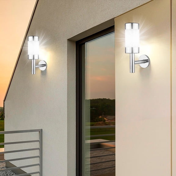 Nieyigj 2-Pack Stainless Steel LED Solar Power Wall Mount Light for Outdoor Garden, Courtyard, Porch, and Lawn, Water Resistant Landscape & Walkway Lights Sensor Lamp, Silver and White