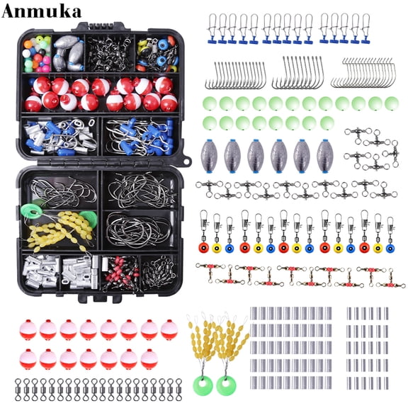 Nieyigj 239pcs Fishing Accessories Kit Including Fishing Tackle Box Sinker Weights Sinker Slides Bobber Floats 3 Way Swivel Hooks