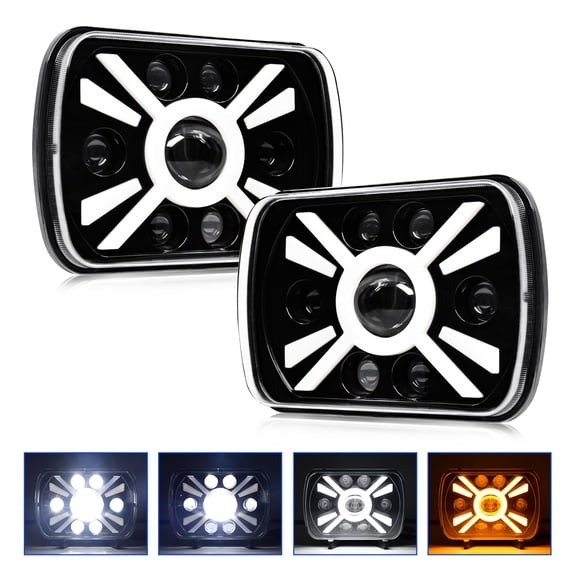 Nieyigj 2PCS 7 Inch LED Headlights 5x7 7x6 Rectangular Headlamp Assembly with DRL Turn Signal High Low Beam Replacement for Jeep Cherokee XJ Wrangler YJ (19.3 cm x 14 cm)