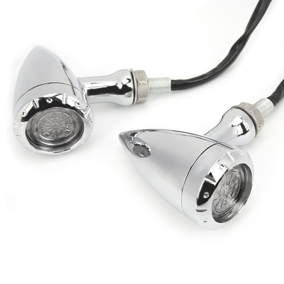 Nieyigj 2pcs Universal Motorcycle LED Turn Signal Lamp Indicator Retro Driving Light Chrome Plated Shell Yellow Red Light Blinker for 12V Motorbike Dirt Bike Mini Bike